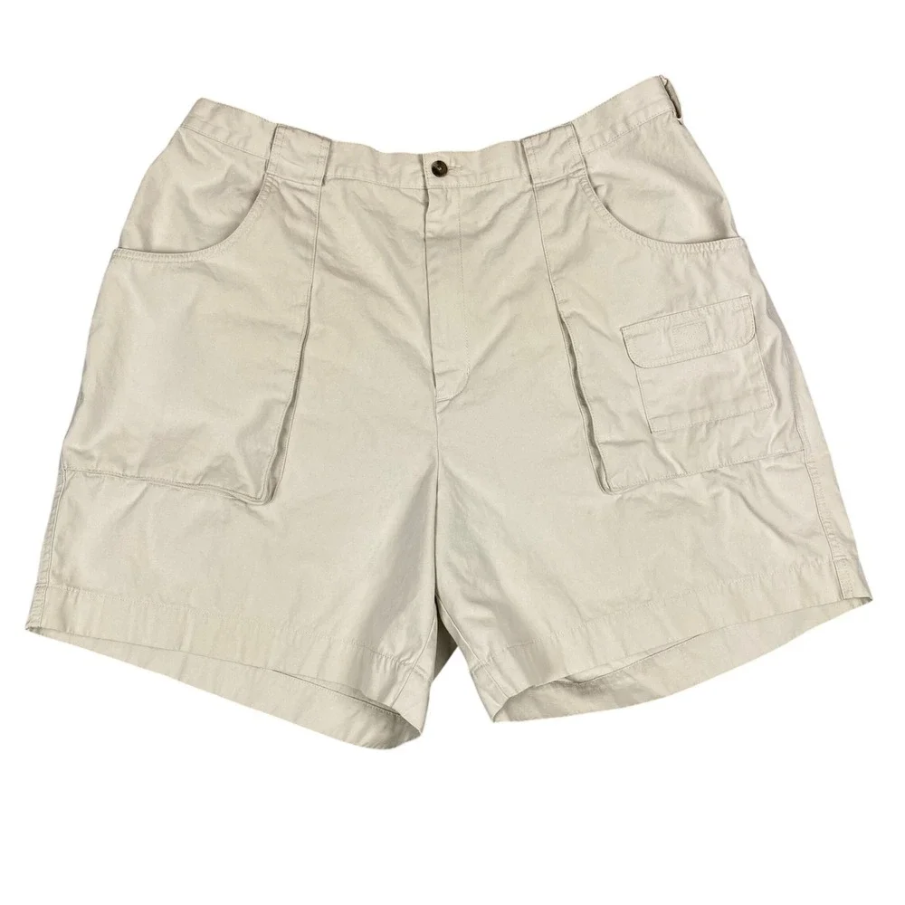 Eddie Bauer Cotton Twill Elastic Back Cargo Shorts Womens 22W Khaki Beige